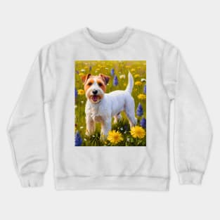 Jack Russell Terrier in a Wildflower Meadow – Impressionist Dog Art Crewneck Sweatshirt